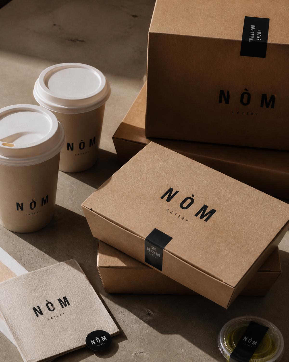 Proyecto de branding Nòm Eatery — Gastronomía / Identidad y packaging